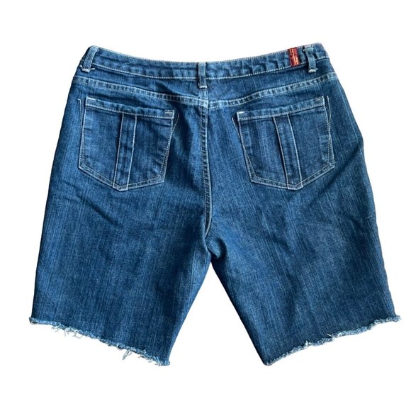 Hillard & Hanson High-Rise Regular Fit Denim Frayed Edge Shorts Sz. 14 - Picture 2 of 4